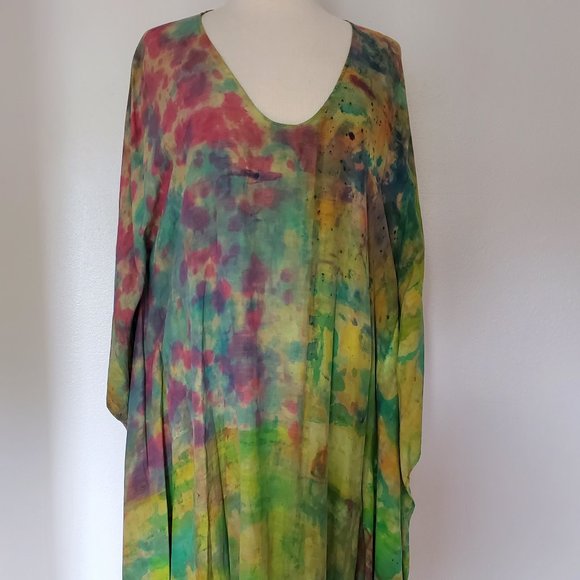 NEW Silk Caftan Kaftan african batik tunic resort S M L XL green red yellow blue - Picture 2 of 5